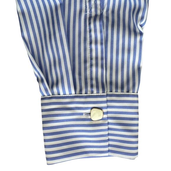 ZARA Shirt Womens Large Blue Striped Poplin Contrasting Buttons Lightweight - Picture 9 of 11